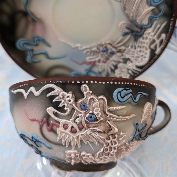 COPY - Amazing Detailed Vtg. Moriage Dragonware Porcelain Teacup/ Saucer 3 Sets… - Picture 1 of 14